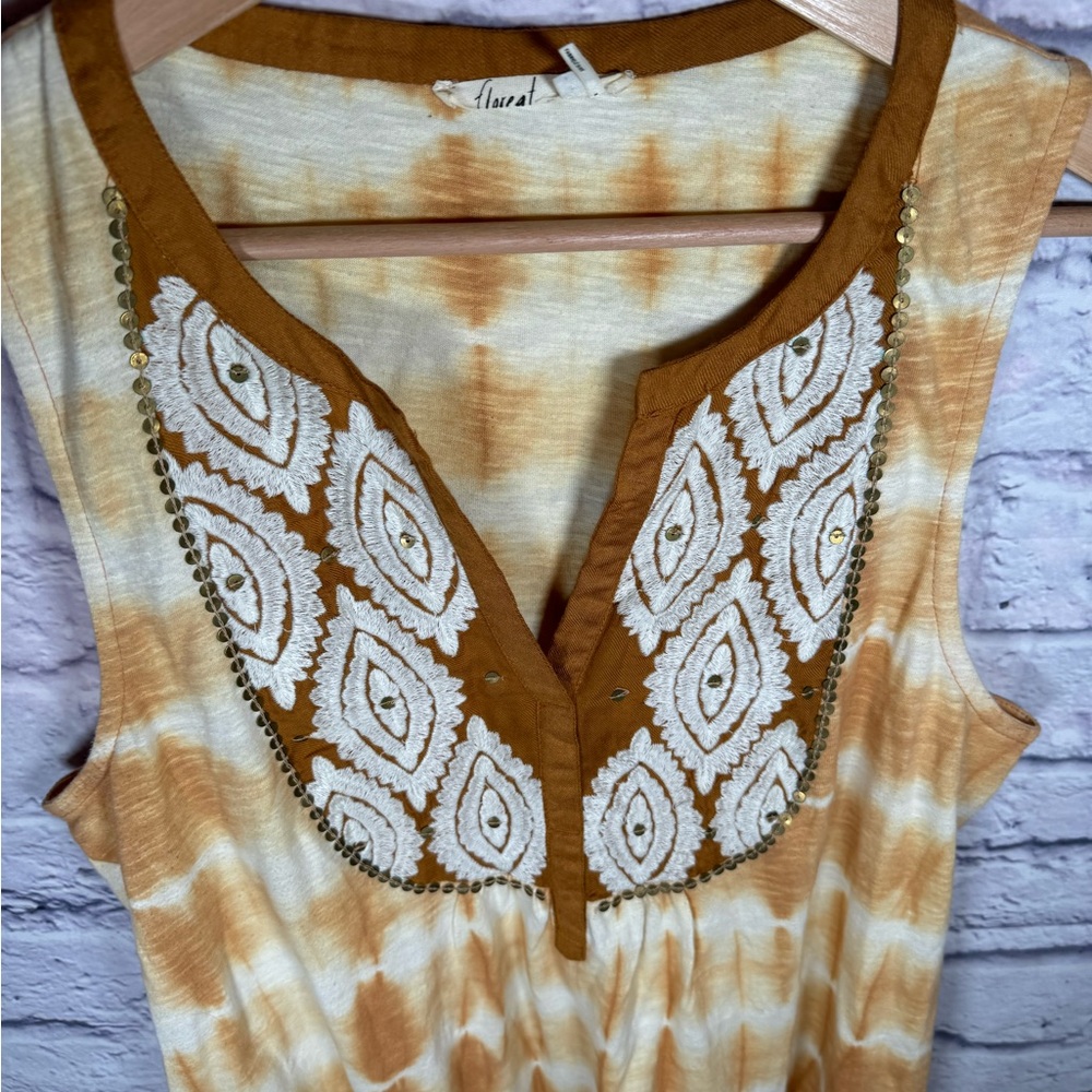 Anthropologie Tie Dye Embroidered Tank‎ Top Floreat tan/white size small - Picture 3 of 9